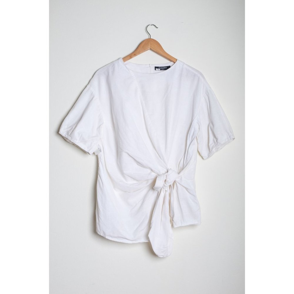 Caara faux-wrap white blouse